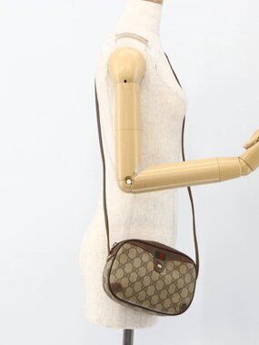 GUCCI GG Supreme Web Sherry Line Bag PVC Beige Gold 89 02 066 Auth 173966